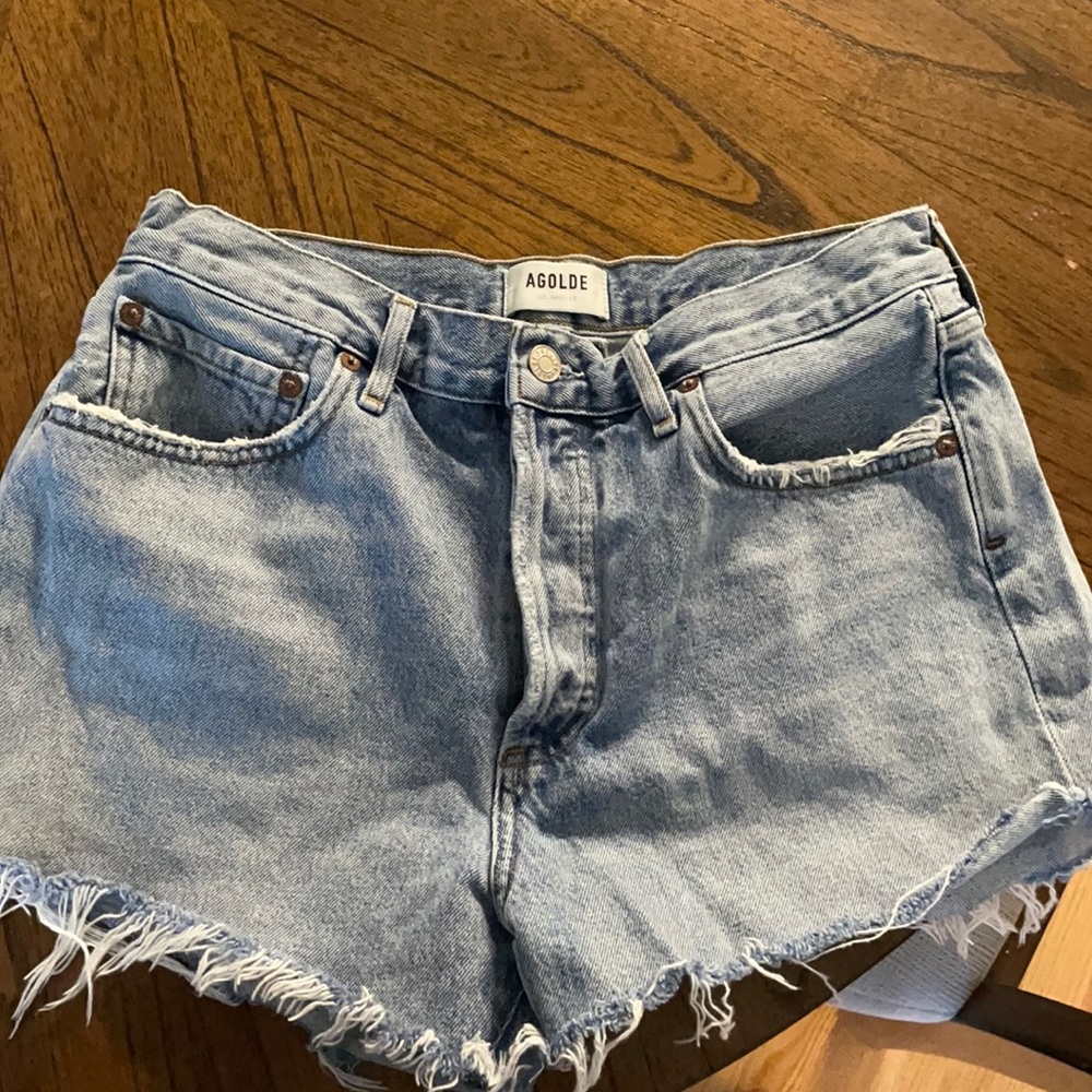 Agolde light wash denim jean shorts (size 28)